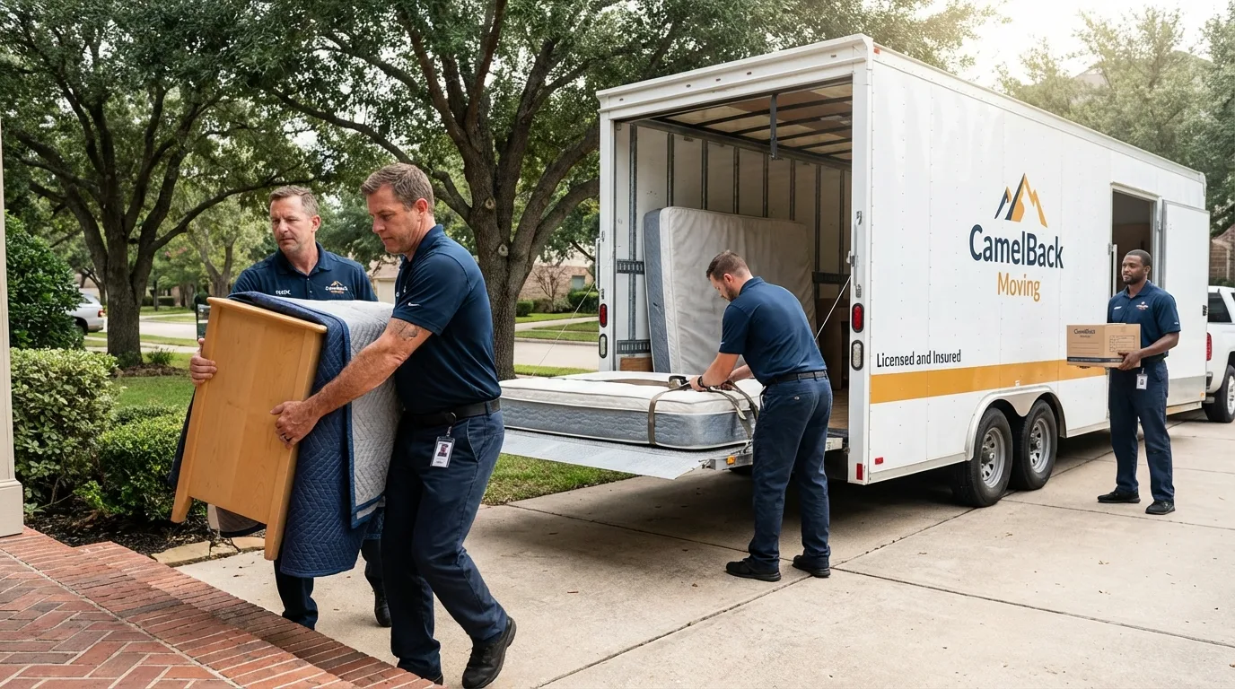 Crew loading residential truck for cross-state move from Meadville, MS